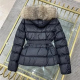Puffer Jacket 2021 Winter Women Natural Fox Fur Collar Slim Belt White Duck Down Jacket Feather Coat Mujer