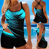 Tankini Swimwear Summer Sexy Backless Cross Back Tankini Set Plus Size Two Pieces Swimming Suits Female Bathing Beach