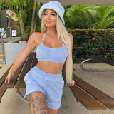 2021 Casual Women Towelling Tracksuit Shorts Set Sexy Halter Summer Tops And Mini Loose Shorts Two Picece Set Lounge