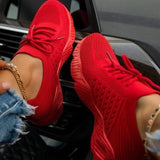 Women White Sneakers Thick Bottom Solid Plus Size Women's Shoes Comfortable Breathable Summer Outdoor Lace Up Ladies Flat