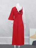 Solid Women's Irregular Midi Dress Sexy V-neck One Shoulder Backless Slim Fit Robes 2023 Summer Lady Party Prom Vestidos-Outfit