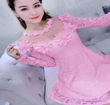 Autumn New Flower Lace Women Dress Slim Long Sleeve Female