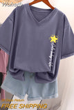Oversized T Shirts 100% Cotton Plus Size T Shirt Summer Top Tees Letter Printed V Neck L-6XL Short Sleeve Tshirt Women-Outfit