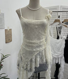 Shooting Lace Suspension Sheaf Vest Women's Summer Thin Irregular Lotus Leaf-Side Ribbon Slime Blouse