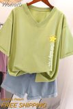 Oversized T Shirts 100% Cotton Plus Size T Shirt Summer Top Tees Letter Printed V Neck L-6XL Short Sleeve Tshirt Women-Outfit