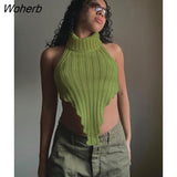 Puss Knitted Halter Sleeveless Tank Top Sexy Turtleneck Skinny Elastic Wild Elegant Basic Streetwear Summer Fashion Vest-Outfit