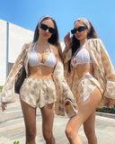 New Loose Long-Sleeved Women's Printed Casual Commute With Pajamas High-Waist Shorts