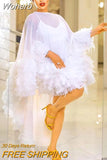 White Mesh Swan Dress African Dresses for Women 2023 Summer Elegant Ladies Birthday Party Club Robe Longue Femmes Vestidos-Outfit