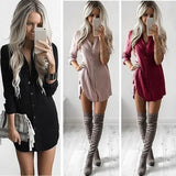 Shirt Mini Dress Casual Loose Long Sleeve Button Closure Side Slit Breathable Blouse 2021 Women Summer Vacation Fashion