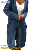 Women Sweater Mid-Length Women'S Overcoat Cardigan Solid Color Hooded Twisted Knitted Open Loose Sweaters-Outfit