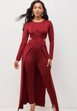 Sexy Round Neck Front Cross Long Sleeve Irregular Long Top And Match Skinny Pants 2 Piece