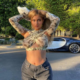 Kylie Sexy Hollow Out Cross Long Sleeve Shirt Spring 2021 Fashion Print Graphic T Shirts Womens Crop Tops