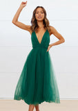 Sexy Deep V-neck Straps Backless A-line Mesh Party