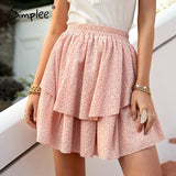 Pink Cotton High Waist Mini Skirt Casual Ruffled A-line Women Short Skirt Solid Summer Cotton Rmbroidered Female