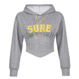 Cross Lace Up Sweatshirt Letter Embroidery Slim Hoodies Blue Long Sleeve Pullovers Y2K Casual 90S Sporty Women