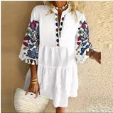 Bohemian Floral Printed Beach Dress Women Sexy Ruffle Sleeve Boho Short Dresses Vestidos Casual Loose V-Neck Summer Sundress