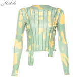 Print Women T Shirt Patchwork Long Sleeve O Neck Slim Streetwear Tees 2019 Autumn Lady Fashion Striped Outfits