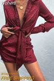 Lace-up Women's Dress Summer V-neck Sexy Dresses Vintage Long Sleeve Turn-down Collar Streetwear Mini Dress Casual 19932-Outfit
