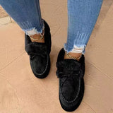 Women Cotton Shoes Casual Slip on Warm Suede Plush Snow Boots Cute Bowknot Fluffy Thick Bottom Flat Platform Ankle
