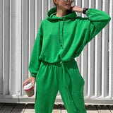 Women Casual Solid Pajama Set Long Sleeve Hoodie Sweatshirts And Drawstring Pant Two Piece Sets Autumn Winter Fashion