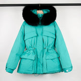 Large Natural Raccoon Fur Hooded Winter Jacket 90% White Duck Down Coat Women Puffer Fluffy Parkas With Belt Snow