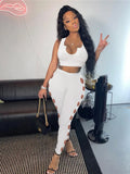 hirigin Sexy Two Piece Set Summer Outfits for Women Crop Top and Hollow Hem Pants Sweatsuit Club Party Matching