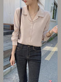 White Shirts Long Sleeve Single Breasted Button Elegant Office Lady V Neck Work Blouse Women Chic Korea Top