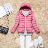 Down Jacket Women Warm Long Sleeve Ultralight Parka Coat Casual Windbreaker Hooded Duck Down Jacket Outwear Plus