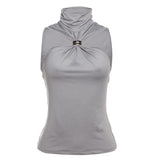Spring And Summer New Women's Temperament Design Feeling Solid Half-High Collar Sleeveless Vest Slim Slim
