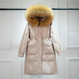 Waterproof Winter Women's Long Puffer Jacket 2022 Big Real Raccoon Fur Hooded Duck Down Coat Female Rain Feather