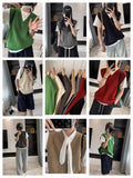 Retro Loose V-Collar Vest 2024 New Style Knitted Vest Women's Shoulder Vest-Outfit