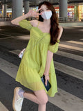 Dresses Women Temper Off Shoulder Solid Sweet French Style Chic A-line Summer Lazy Girlish Casual Vestidos Popular Holiday-Outfit