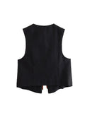 2023 Women Summer Vests Coats Casual Vintage Solid Beading V-Neck Female Elegant Street Waistcoat Vest Clothing-Outfit