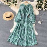 Senior Sense Women's Elegant Print French Dress To The Waist Thin Bubble Sleeve Super Fairy Large Swing