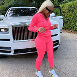 Kliou autumn new women hooded zipper pocket long sleeve tops sporty leggings matching set workout bodycon casual stretchy