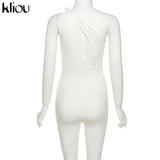 Kliou One Shoulder Cut Out Biker Shorts Rompers 2021 Sleeveless Sporty Workout Activewear Playsuits Solid Casual Women