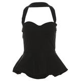 Woherb Summer New Women's Clothing Fresh And Sweet Wrapped Chest Slim Flounce Pure Color Hanging Neck Vest-Outfit