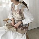 Women Sweater Vest Pullover Retro Korean Style Sleeveless Students Leisure All-match Trendy Spliced Vintage Chic Tops