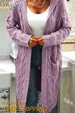 Women Sweater Mid-Length Women'S Overcoat Cardigan Solid Color Hooded Twisted Knitted Open Loose Sweaters-Outfit