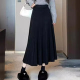 Woherb And Winter Loose Cover Meat Show Thin White Knit Skirt Female Pleated Skirt Lazy Casual Long Skirt Big Skirt-Outfit