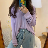 Woherb Thin V-Neck Long-Sleeved Sweater Coat Female Autumn 2024 New Korean Version Of Net Celebrity Large Size Bottom Shirt Tide-Outfit
