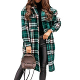Women Plaid Long Coat Casual Turn Down Collar Thick Oversize Jacket Fashion Single-Breasted Warm Female Long Shirt