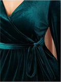 Green Velvet V-Neck Long Sleeves Plus Size Party