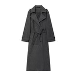 Autumn New Female Retro Leisure Double Buckle With Belt Long Hair