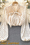 Chiffon Blouse for Women Puff Sleeve Shirts Spring Summer 2023 Women Fashion Tunic for Women Amii Top Vintage Clothing-Outfit