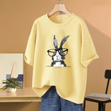 100% Cotton L-5XL Plus Size T Shirt Bunny Print O Neck Tshirt Short Sleeve Women Top Basic Summer Couple Solid T Shirts-Outfit