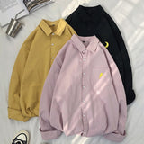 100% Cotton Women Shirt Cute Preppy Style Casual Loose Shirts Fashion Embroidery Autumn Button Up Pocket Ladies Tops