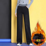 Plus Velvet Baggy Jeans Women Elastic High Waist Wide Leg Pants Thick Vintage Vaqueros Fall Winter Office Denim