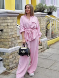 Women's 2025 Summer Drawstring Long-Sleeved Shirt + Casual Pants Set Women's