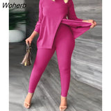 Vintage Women Legging Pants Suit and Cross Slit Long Sleeve T-shirt Fashion Two 2Piece Set Outfit Tracksuit Sweatsuit-Outfit